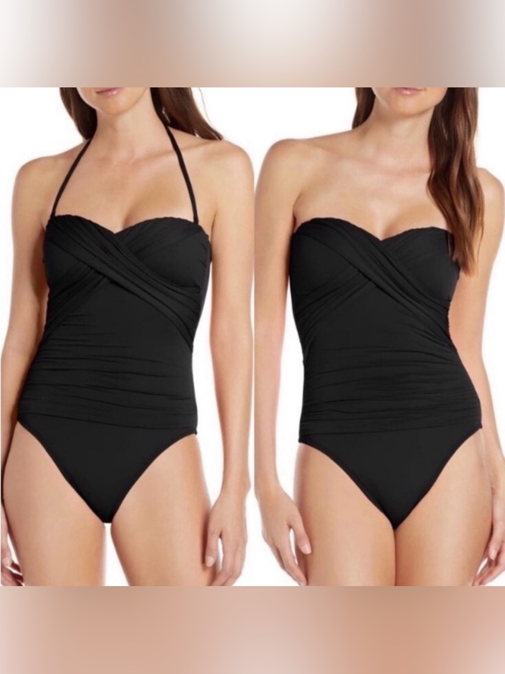 La Blanca Island Goddess Black Twist Front Bandeau One Piece Swimsuit